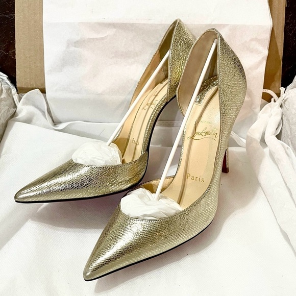 Christian Louboutin iconic ‘Iriza’ champaign gold leather 100mm EU37.5 - Picture 2 of 14